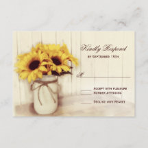 Rustige zonnebloemen Mason Jar Wedding RSVP-kaarte