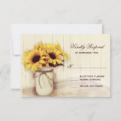 Rustige zonnebloemen Mason Jar Wedding RSVP-kaarte RSVP Kaartje (Voorkant)