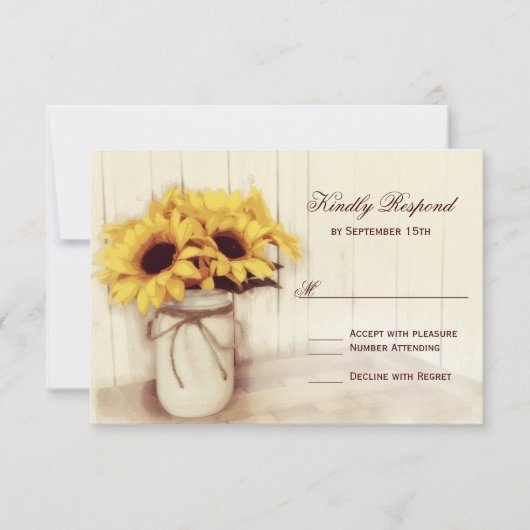Rustige zonnebloemen Mason Jar Wedding RSVP-kaarte RSVP Kaartje (Voorkant)