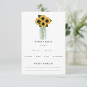 Rustige zonnebloemen Mason Jar Wedding RSVP Kaartje (Staand voorkant)