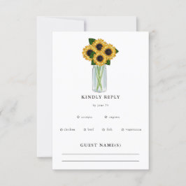 Rustige zonnebloemen Mason Jar Wedding RSVP Kaartje