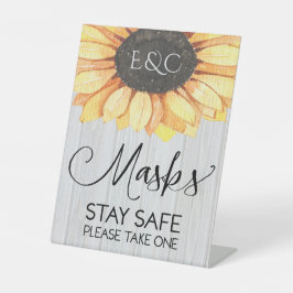 Rustige zonnebloemen - Monogram van het Masker Wed Reclamebord Met Voetstuk