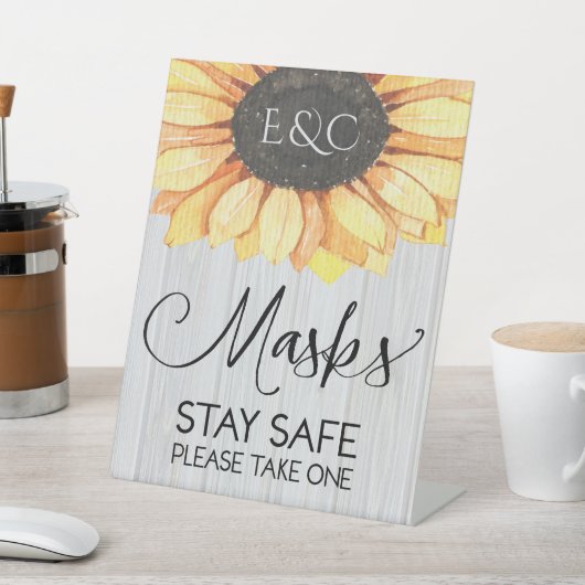Rustige zonnebloemen - Monogram van het Masker Wed Reclamebord Met Voetstuk (Insitu)