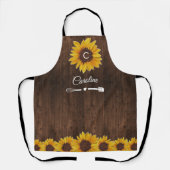 Rustige zonnebloemen Monogram Wood Kitchen Schort (Voorkant)