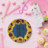 Rustige zonnebloemen Navy Blue Barn Wood Papieren Bordje (Feest)