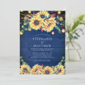 Rustige zonnebloemen Navy Blue Jar Lights Wedding Kaart (Staand voorkant)