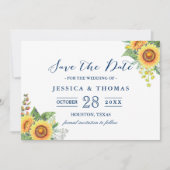 Rustige zonnebloemen Navy Blue Wedding Save the Da Save The Date (Voorkant)