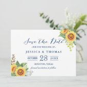 Rustige zonnebloemen Navy Blue Wedding Save the Da Save The Date (Staand voorkant)
