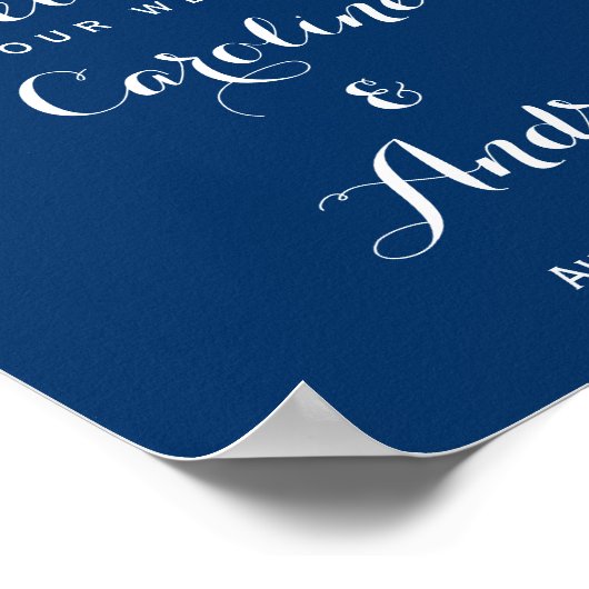 Rustige zonnebloemen Navy Blue Welcome Wedding Sig Poster (Hoek)