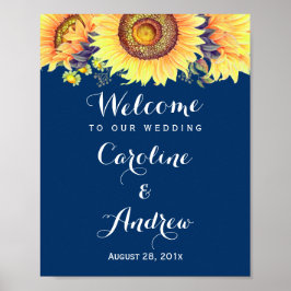Rustige zonnebloemen Navy Blue Welcome Wedding Sig Poster