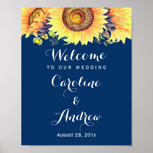 Rustige zonnebloemen Navy Blue Welcome Wedding Sig Poster (Voorkant)