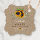 Rustige zonnebloemen Old Barn Linen Wedding Bedankjes Labels (Achterkant)