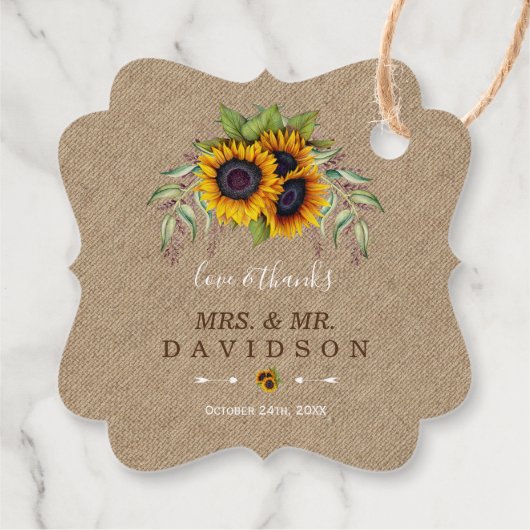 Rustige zonnebloemen Old Barn Linen Wedding Bedankjes Labels (Achterkant)