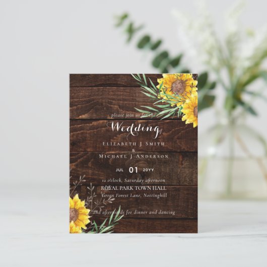 Rustige zonnebloemen Olive Leaves Wedding Invite (Staand voorkant)