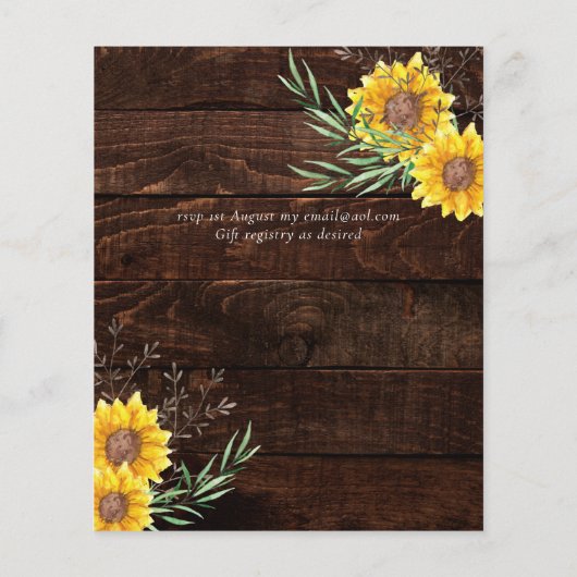 Rustige zonnebloemen Olive Leaves Wedding Invite (Achterkant)