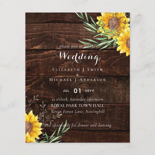 Rustige zonnebloemen Olive Leaves Wedding Invite (Voorkant)