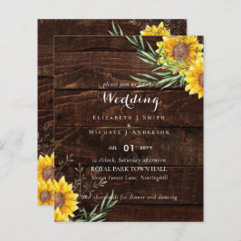 Rustige zonnebloemen Olive Leaves Wedding Invite