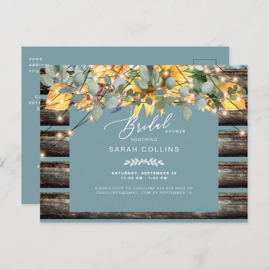 Rustige zonnebloemen Omheining Blauwgroen Vrijgeze Uitnodiging Briefkaart (Voorkant / Achterkant)