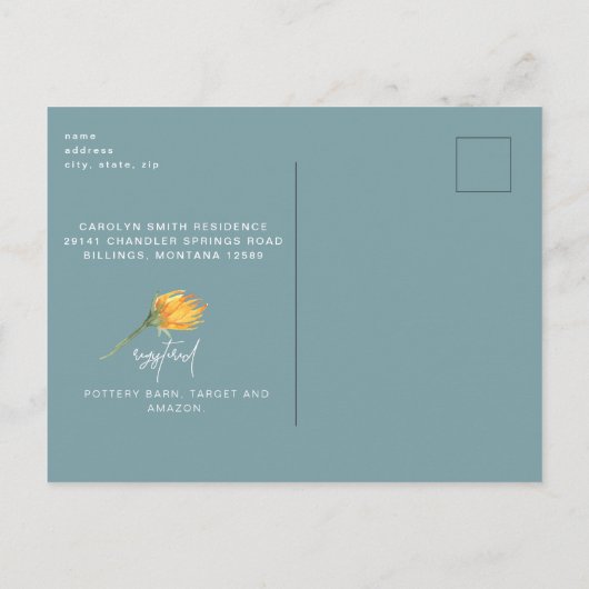 Rustige zonnebloemen Omheining Blauwgroen Vrijgeze Uitnodiging Briefkaart (Achterkant)