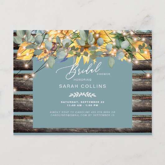 Rustige zonnebloemen Omheining Blauwgroen Vrijgeze Uitnodiging Briefkaart (Voorkant)