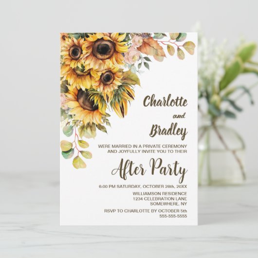 Rustige zonnebloemen — Ontvangst van bruiloft Kaart (Staand voorkant)