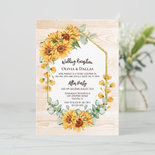 Rustige zonnebloemen — Ontvangst van bruiloft Kaart (Staand voorkant)