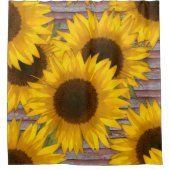 Rustige zonnebloemen op het oude houtsgordijn douchegordijn (Voorkant)