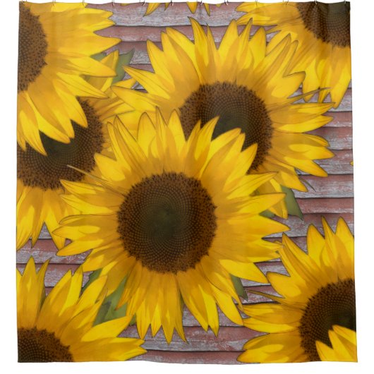 Rustige zonnebloemen op het oude houtsgordijn douchegordijn (Voorkant)