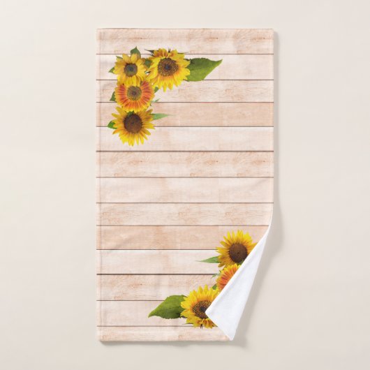 Rustige zonnebloemen op hout bad handdoek (Handdoek)