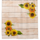 Rustige zonnebloemen op hout douchegordijn (Voorkant)