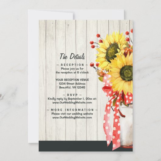 Rustige zonnebloemen op hout in één bruiloft kaart (Achterkant)