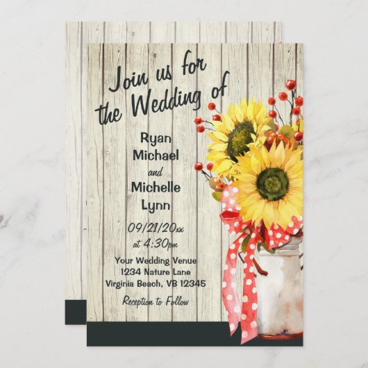Rustige zonnebloemen op hout in één bruiloft kaart (Voorkant / Achterkant)