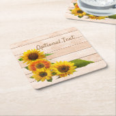 Rustige zonnebloemen op hout kartonnen onderzetters (Schuin)