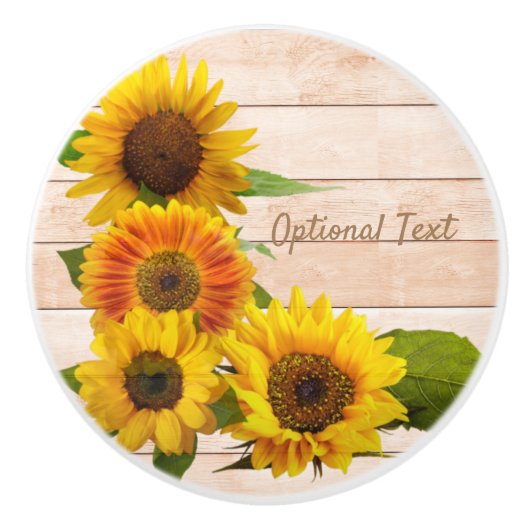 Rustige zonnebloemen op hout keramische knop (Voorkant)