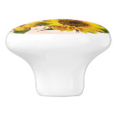 Rustige zonnebloemen op hout keramische knop (Zijkant)