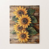Rustige zonnebloemen op hout legpuzzel (Verticaal)