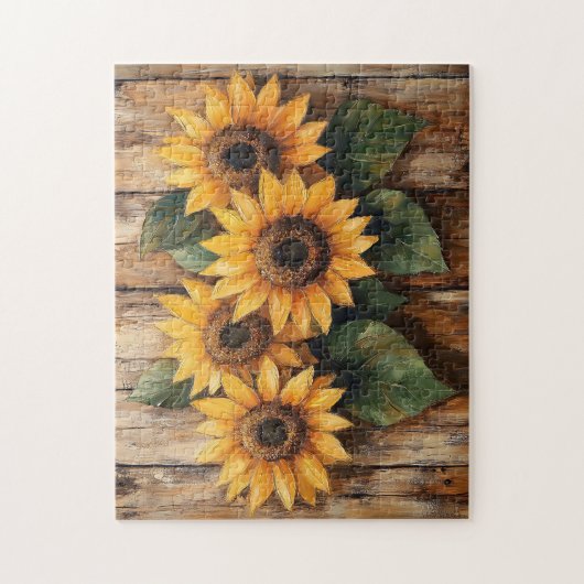 Rustige zonnebloemen op hout legpuzzel (Verticaal)