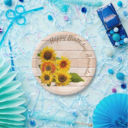 Rustige zonnebloemen op hout papieren bordje (Feest)