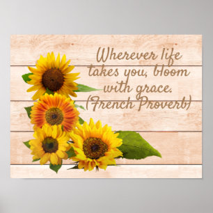Rustige zonnebloemen op hout poster
