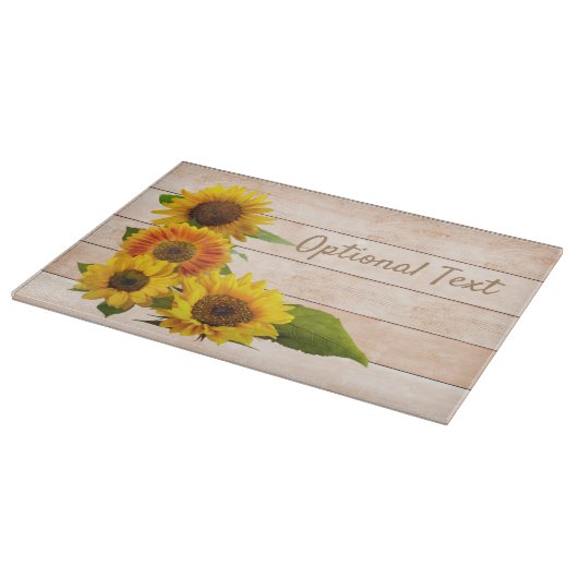 Rustige zonnebloemen op hout snijplank (Hoek)