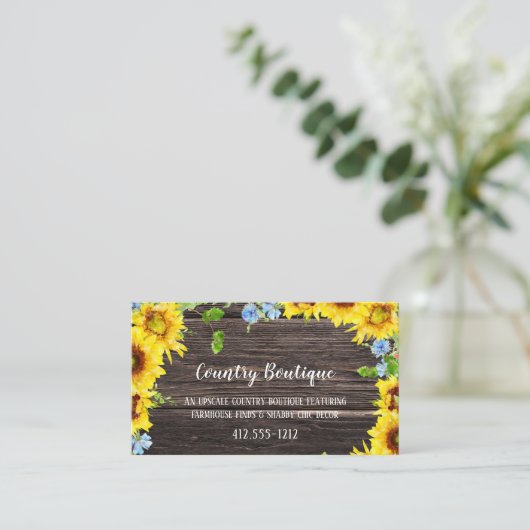 Rustige zonnebloemen op hout visitekaartje (Staand voorkant)