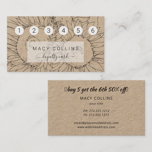 Rustige zonnebloemen op kraftkaart visitekaartje (Voorkant / Achterkant)