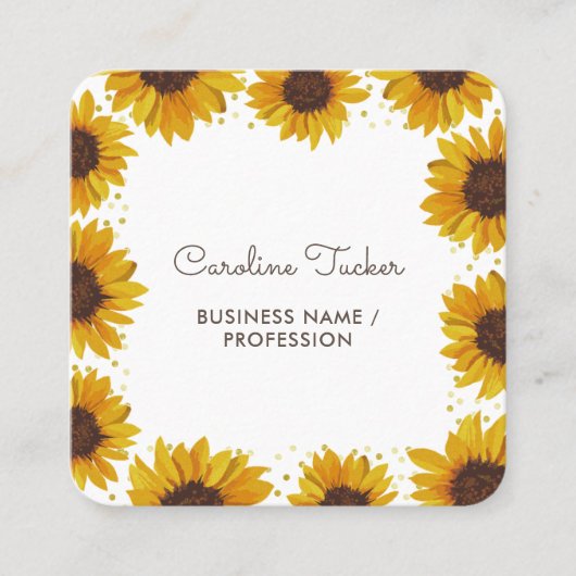 Rustige zonnebloemen op Stippen met hout Boutique Vierkante Visitekaartje (Voorkant)