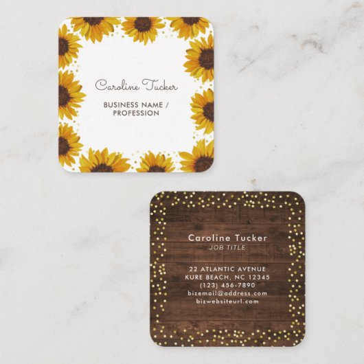Rustige zonnebloemen op Stippen met hout Boutique Vierkante Visitekaartje (Voorkant / Achterkant)