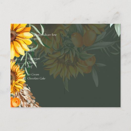 Rustige zonnebloemen Pampas Grass Wedding Briefkaart (Achterkant)