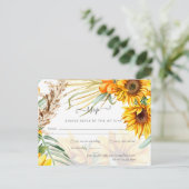Rustige zonnebloemen Pampas Grass Wedding Briefkaart (Staand voorkant)
