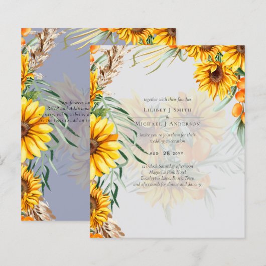 Rustige zonnebloemen Pampas Grass Wedding Dusty Bl (Voorkant / Achterkant)