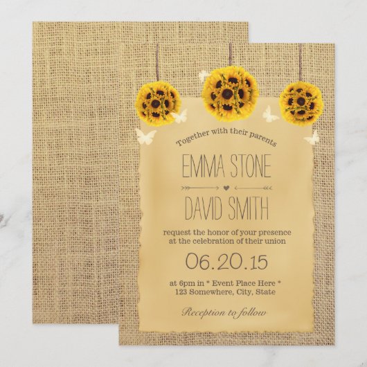 Rustige Zonnebloemen Pomanders & Butterfly Wedding Kaart (Voorkant / Achterkant)