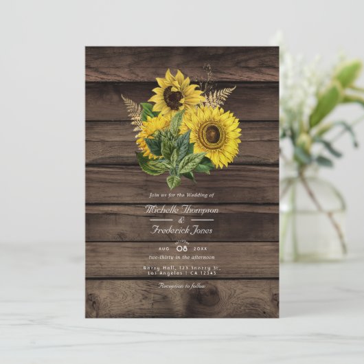 Rustige zonnebloemen QR-code RSVP Landhuwelijk Kaart (Staand voorkant)