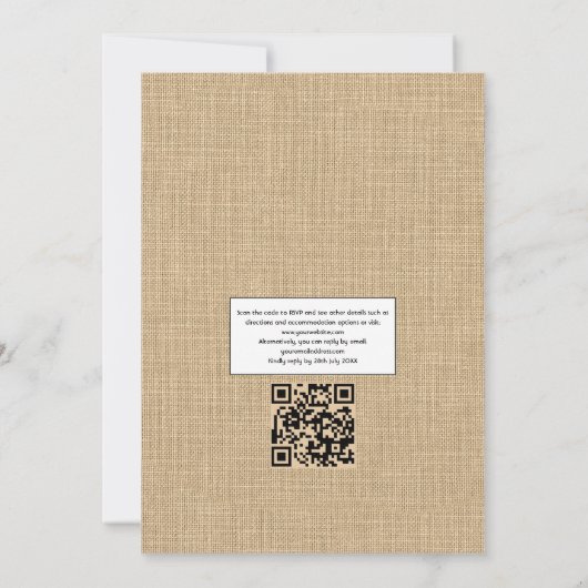 Rustige zonnebloemen QR-code RSVP Landhuwelijk Kaart (Achterkant)